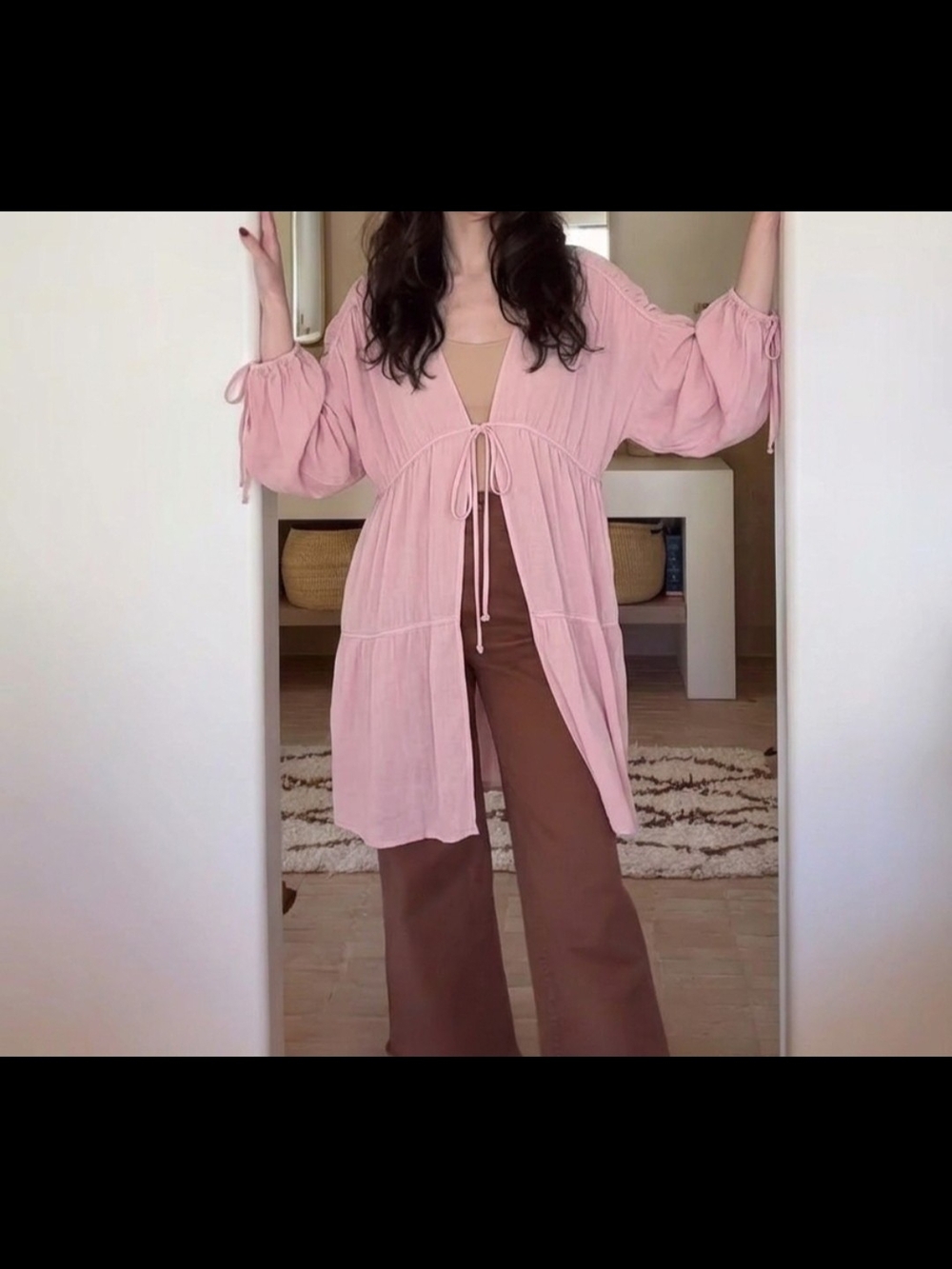 Pink Doll Love Tie-Front Tiered Duster Cardigan